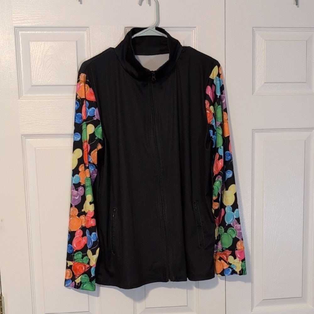 Disney Women's Black Jacket with Colorful Mickey Mouse Sleeves
